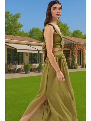 Püsküllü Cut Out Maxi Elbise Viskoz Dokuma Yazlık Rahat ve Şık Premium Kalite Yüksek Kalite