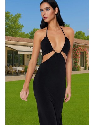 Şık Vücuda Oturan Straplez Maxi Elbise Cut Out Detaylı Günlük Kullanım Için Özenle Seçilmiş