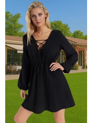 Yazlık Mini Keten Karışımlı Bağlamalı Plaj Elbisesi Rahat Kesim Premium Kalite Mükemmel Uyum