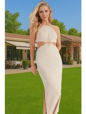 Şık Çizgili Örme Maxi Elbise Plaj Için Ideal Tasarım Özel Tasarım Günlük Kullanım Için