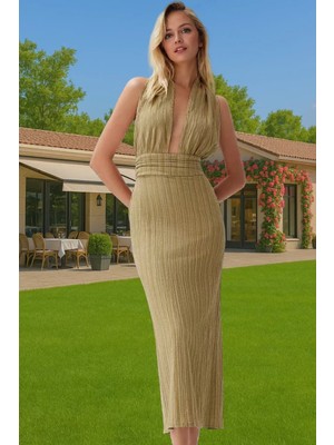Şık Sırt Dekolteli Maxi Plaj Elbisesi Keten Karışımlı Dokuma Kumaş Şık Görünüm Mükemmel Uyum