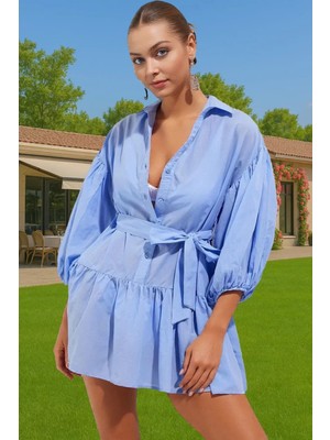 Şık Bisiklet Yaka Pamuk Mini Elbise Rahat Yazlık Model Özel Tasarım Seçkin Malzeme Konforlu Kesim