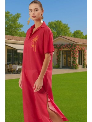 Pamuk Vual Maxi Plaj Elbisesi Rahat Kalıp Nakışlı Yazlık Günlük Kullanım Için Konforlu Kesim