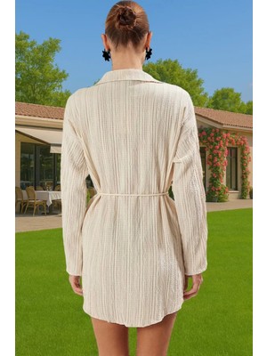 Keten Karışımlı Pamuk Kadın Mini Elbise Püskül Detaylı Yazlık Rahat Kullanım Konforlu Kesim