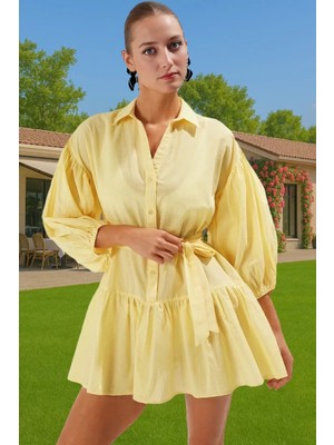 Şık Bisiklet Yaka Pamuk Mini Elbise Rahat Yazlık Model Özel Tasarım Seçkin Malzeme Konforlu Kesim