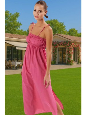 Şık Kadın Yazlık Poplin Elbise Midi Boy Tek Omuz Kaliteli Işçilik Yüksek Kalite Şık Görünüm