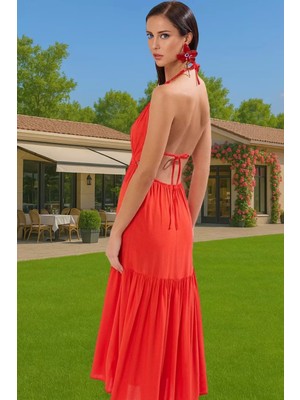 Şık Aksesuarlı Batik Desenli Viskoz Maxi Elbise Yaz Tatili Için Dayanıklı Malzeme Özenle Seçilmiş