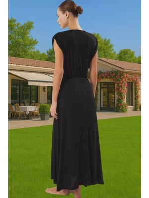 Şık Plaj Elbisesi Maxi Boy Tek Kol Viskoz Elastan Yazlık Elbise Seçkin Malzeme Trend Tasarım