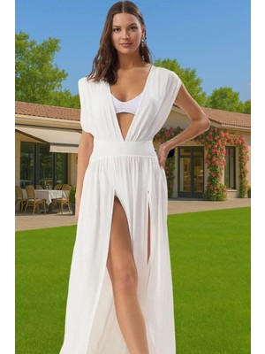 Şık Plaj Elbisesi Maxi Boy Tek Kol Viskoz Elastan Yazlık Elbise Seçkin Malzeme Trend Tasarım