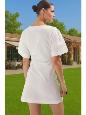 Şık Kadın Mini Pamuk Elbise Cut Out Detaylı Yazlık Kaliteli Işçilik Profesyonel Görünüm Şık Görünüm