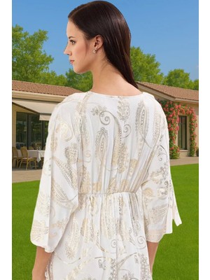 Yazlık Plaj Elbisesi Mini Şal Desenli V Yaka Dokuma Crinkle Zarifane Tasarım Dayanıklı Malzeme