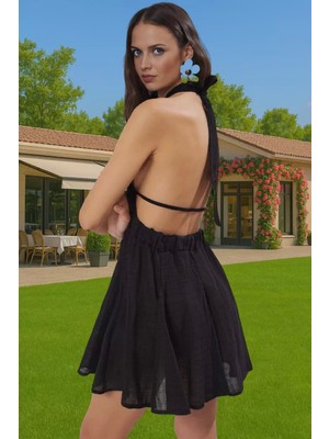 Kadın Boyundan Bağlamalı Dantelli Midi Elbise Seçkin Malzeme Trend Tasarım Özel Tasarım