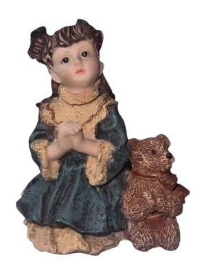 Dollstone Koleksiyonu  "teresa ve John"  Dua Eden Kız ve Teddy Ayı Heykelciği Biblo