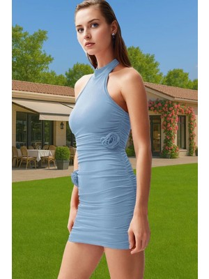 Vücudu Saran Kısa Örme Abiye Elbise Halter Yaka Tasarım Premium Kalite Modern Stil Rahat Kullanım