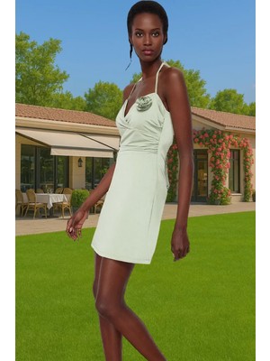 A Line Sandy Örme Mini Elbise Kalp Yaka Kolsuz Rahat Yazlık Rahat Kullanım Rahat Kullanım