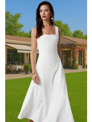 Kadın Şık A Kesim Midi Abiye Elbise Polyester Elastan Ramadan Koleksiyonu Dayanıklı Malzeme