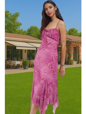 Feminen A Kesim Örme Tül Elbise Çiçek Desenli Yazlık Mükemmel Uyum Mükemmel Uyum Mükemmel Uyum