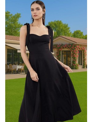 Feminen A Kesim Midi Abiye Elbise Polyester Elastan Dokuma Kumaştan Günlük Kullanım Için