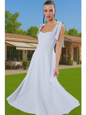 Feminen A Kesim Midi Abiye Elbise Polyester Elastan Dokuma Kumaştan Günlük Kullanım Için