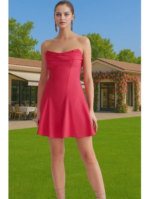 A Kesim Straplez Mini Dokuma Abiye Elbise Polyester Yazlık Kaliteli Işçilik Konforlu Kesim