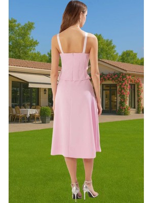 Kadın Şık A Kesim Midi Elbise Fiyonk Detaylı Dokuma Yazlık Balo Yüksek Kalite Günlük Kullanım Için