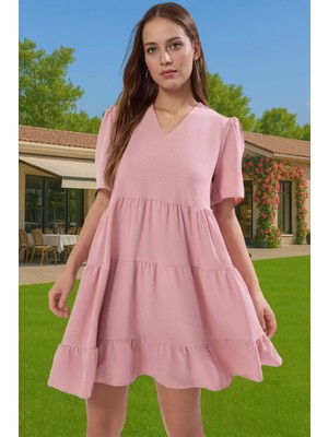 Kadın Şifon Mini Elbise Hafif Yazlık Polyester Günlük Casual Şık Görünüm Kaliteli Işçilik