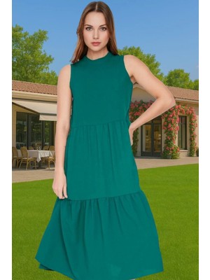 Kadın Şık Düz Kesim Kolsuz Midi Elbise Polyester Kumaş Nefes Alabilir Şık Görünüm Kaliteli Işçilik