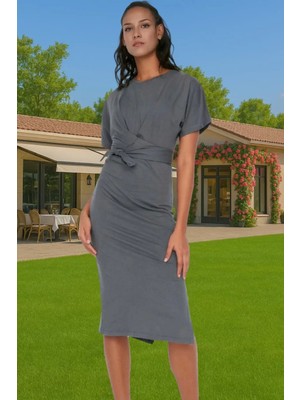 Kadın %100 Pamuk Midi Elbise Yırtmaç ve Bağlama Detaylı Rahat Kesim Uzun Ömürlü Trend Tasarım