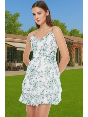 Astarlı Çiçekli Desenli Mini Şifon Elbise Rahat Yazlık Kıyafet Şık Görünüm Profesyonel Görünüm