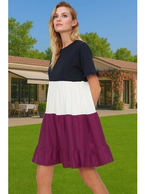 Yazlık Pamuk Mini Elbise A Line Bisiklet Yaka Rahat Günlük Stil Modern Stil Kaliteli Işçilik