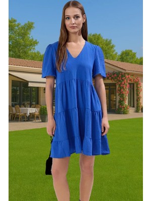 Kadın Şifon Mini Elbise Hafif Yazlık Polyester Günlük Casual Şık Görünüm Kaliteli Işçilik