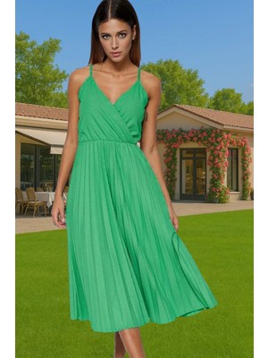 Yazlık Casual Ayarlanabilir Askılı Pileli Midi Elbise Seçkin Malzeme Yüksek Kalite Rahat Kullanım