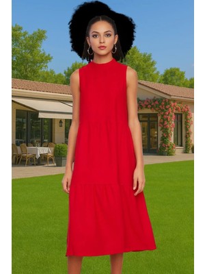 Kadın Şık Düz Kesim Kolsuz Midi Elbise Polyester Kumaş Nefes Alabilir Şık Görünüm Kaliteli Işçilik