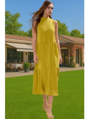 Kadın Şık Düz Kesim Kolsuz Midi Elbise Polyester Kumaş Nefes Alabilir Şık Görünüm Kaliteli Işçilik