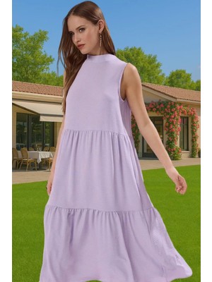 Kadın Şık Düz Kesim Kolsuz Midi Elbise Polyester Kumaş Nefes Alabilir Şık Görünüm Kaliteli Işçilik