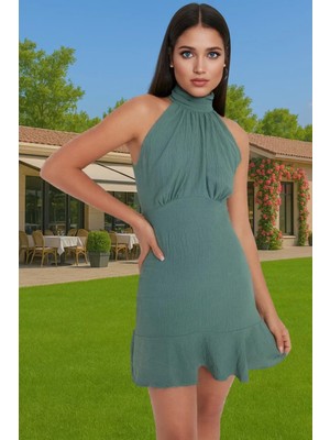 Kadın A Kesim Mini Elbise Halter Yaka Reglan Kol Polyester Dokuma Mükemmel Uyum Rahat ve Şık