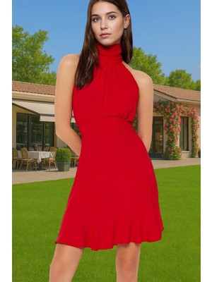 Kadın A Kesim Mini Elbise Halter Yaka Reglan Kol Polyester Dokuma Mükemmel Uyum Rahat ve Şık
