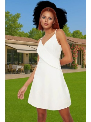 Askılı Fırfırlı A Kesim Mini Elbise Polyester Kumaş Rahat Yazlık Konforlu Kesim Profesyonel Görünüm