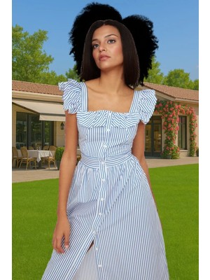 Rahat Pamuklu Yazlık Midi Elbise Fırfırlı Detaylar Casual Kombin Mükemmel Uyum Şık Görünüm