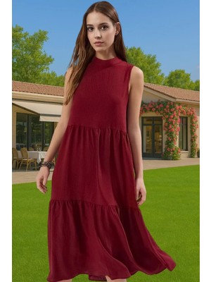 Kadın Şık Düz Kesim Kolsuz Midi Elbise Polyester Kumaş Nefes Alabilir Şık Görünüm Kaliteli Işçilik