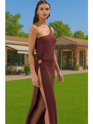 Yazlık Kadın Maxi Elbise Tek Omuz Örme Plaj Elbisesi Mükemmel Uyum Mükemmel Uyum Modern Stil