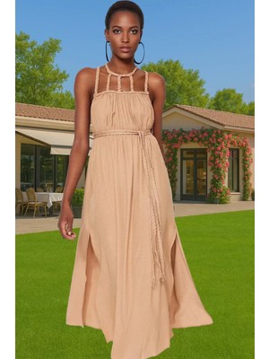 Plaj Elbisesi Maxi Boy Pamuk Viskoz Karışımı Bağlamalı Skater Rahat Kullanım Yüksek Kalite