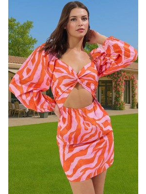 Pamuklu Mini Elbise Uzun Kollu Soyut Desenli Plaj Giyim Rahat ve Şık Uzun Ömürlü Uzun Ömürlü