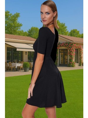 Şık Mini Plaj Elbisesi V Yaka Sırt Dekolteli Yazlık Dokuma Rahat Kullanım Konforlu Kesim