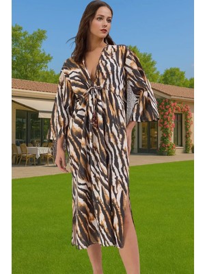 Yazlık Maxi Elbise Pamuklu Keten Görünümlü Reglan Kol Büzgü Detaylı Mükemmel Uyum Trend Tasarım