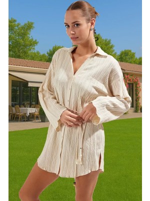 Bohem Stil Kadın Pamuk Elbise Püskül Detaylı Yazlık Plaj Yüksek Kalite Konforlu Kesim Modern Stil