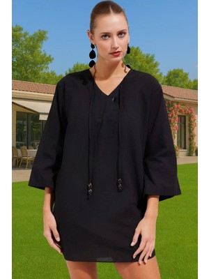 Tesettür Dokuma Pamuk Mini Elbise Yazlık Plaj Şıklığı Seçkin Malzeme Rahat ve Şık Yüksek Kalite