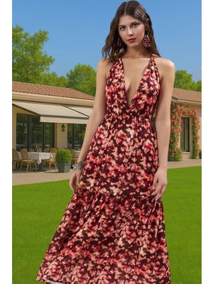 Yazlık Plaj Elbisesi Batik Desenli A Line Maxi 100% Viskoz Kumaş Şık Görünüm Trend Tasarım