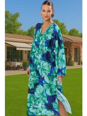 Yazlık Kadın Maxi Elbise Tek Kol Shally Dokuma Çiçek Desenli Profesyonel Görünüm Kaliteli Işçilik