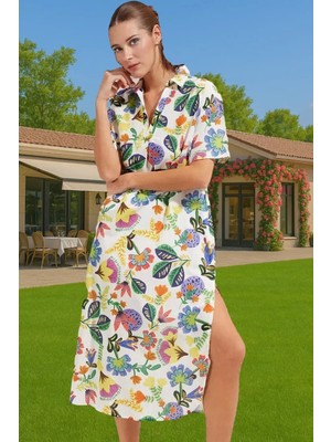 Şık Çiçekli Pamuk Vual Midi Elbise Yazlık Plaj Stilleri Için Yüksek Kalite Konforlu Kesim
